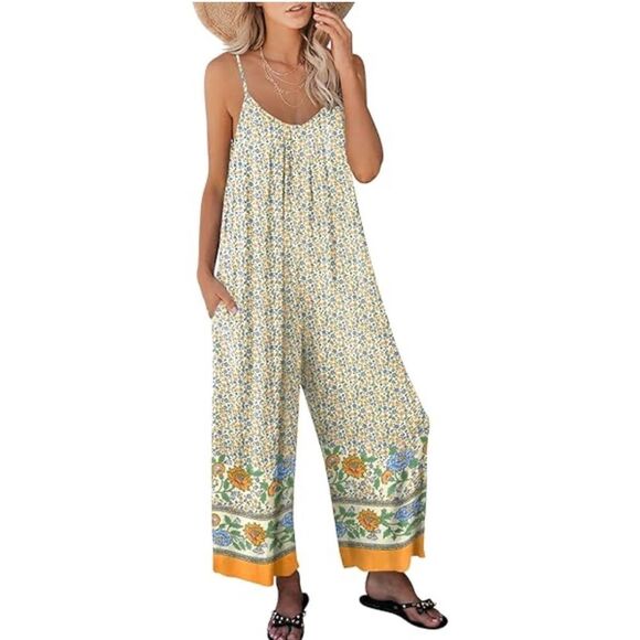 NATURAL LIFE Blue and Orange Bohemian (Zoe) Jumpsuit with adj straps- EUC! - Picture 1 of 14